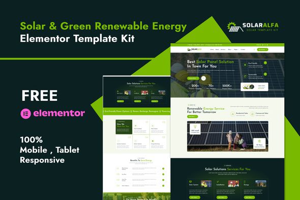 SolarAlfa – Solar and Renewable Energy Elementor Template Kit